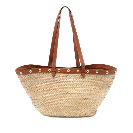 Large Raffia Classic Studded Panier Tote Beige - Lab Luxury Resale