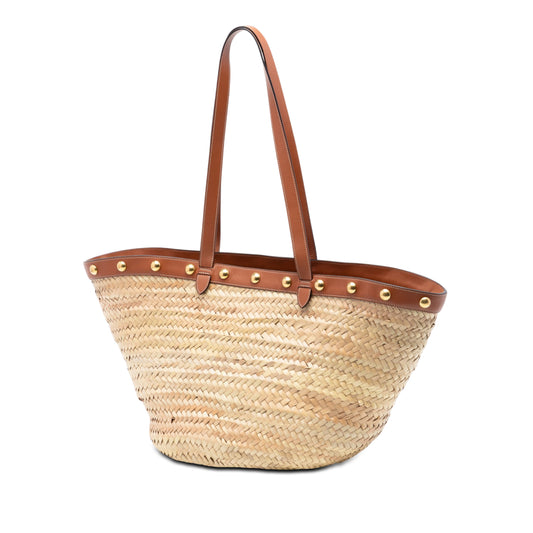 Large Raffia Classic Studded Panier Tote Beige - Lab Luxury Resale