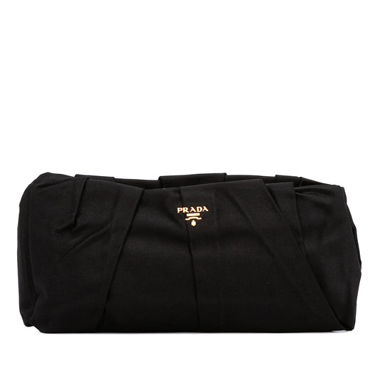 Black Prada Pleated Satin Frame Clutch bag with elegant pleats and a structured satin design.