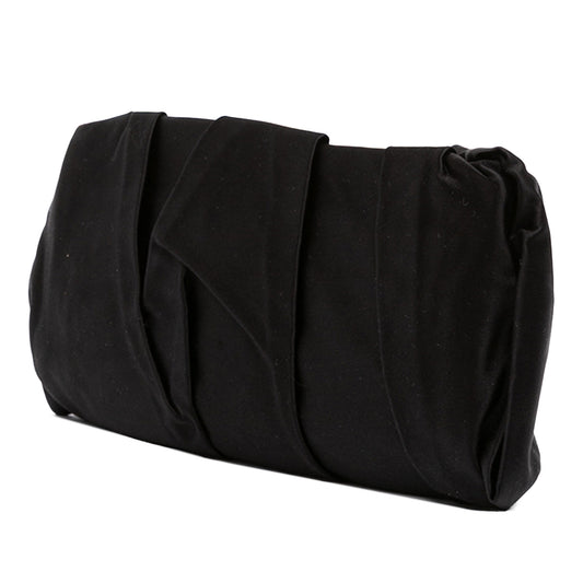 Black Prada pleated satin frame clutch bag showing a sleek, elegant design with a structured silhouette and subtle sheen.