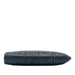 Bottega Veneta blue Nappa Intrecciato Metropolis document case with woven leather design, showcasing a sleek, sophisticated bag.