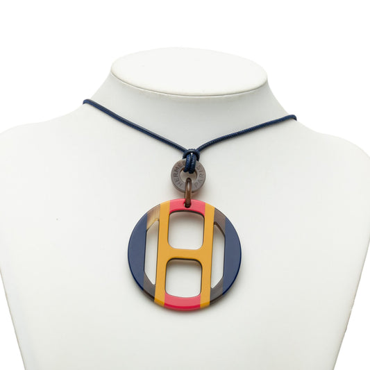 Buffalo Horn H Equipe Pendant Necklace Blue - Lab Luxury Resale