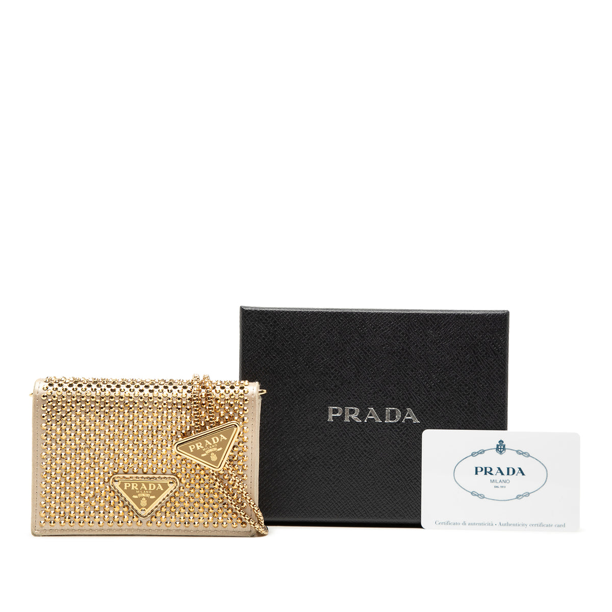 Crystal Embellished Satin Card Holder with Chain Gold - Lab Luxury Resale