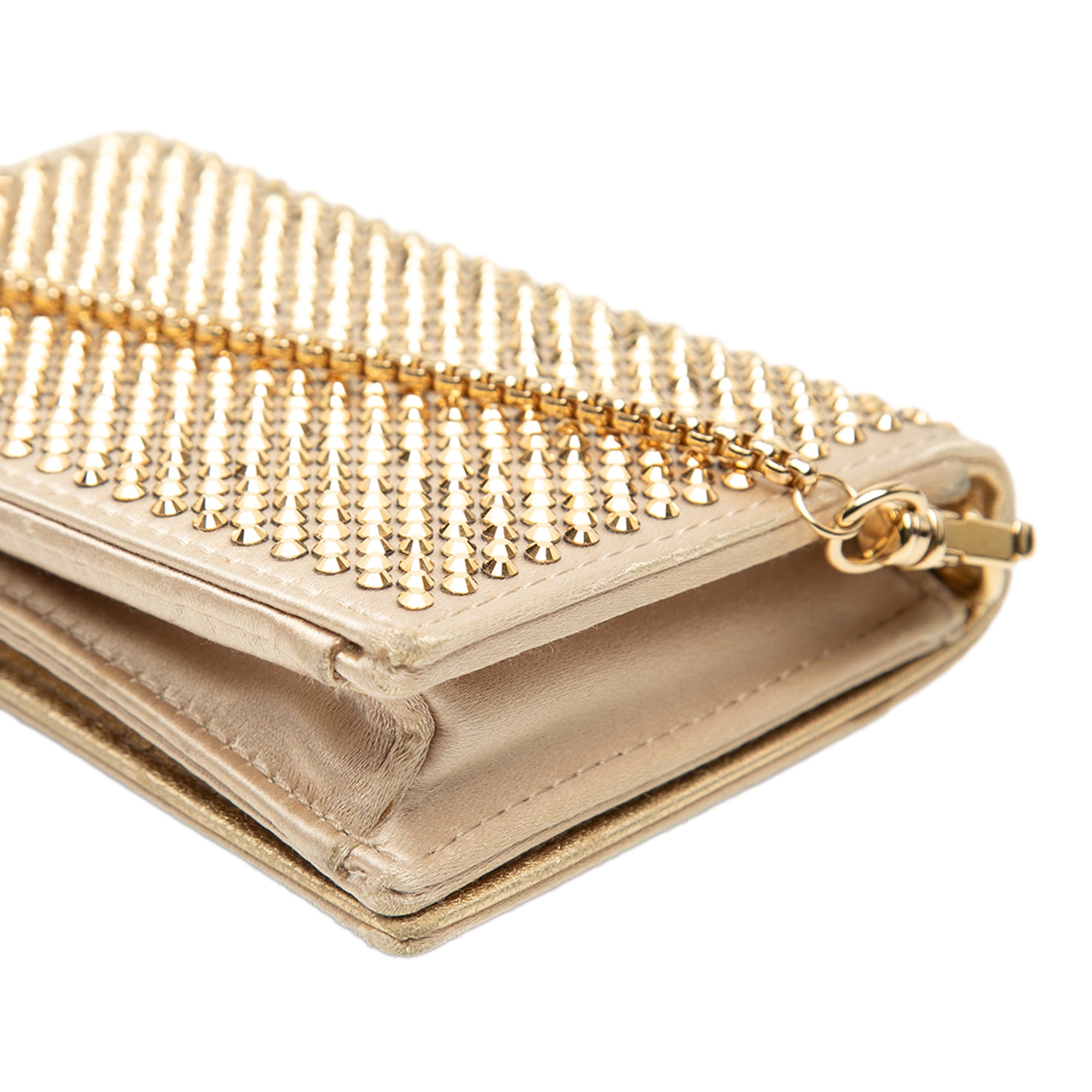 Crystal Embellished Satin Card Holder with Chain Gold - Lab Luxury Resale