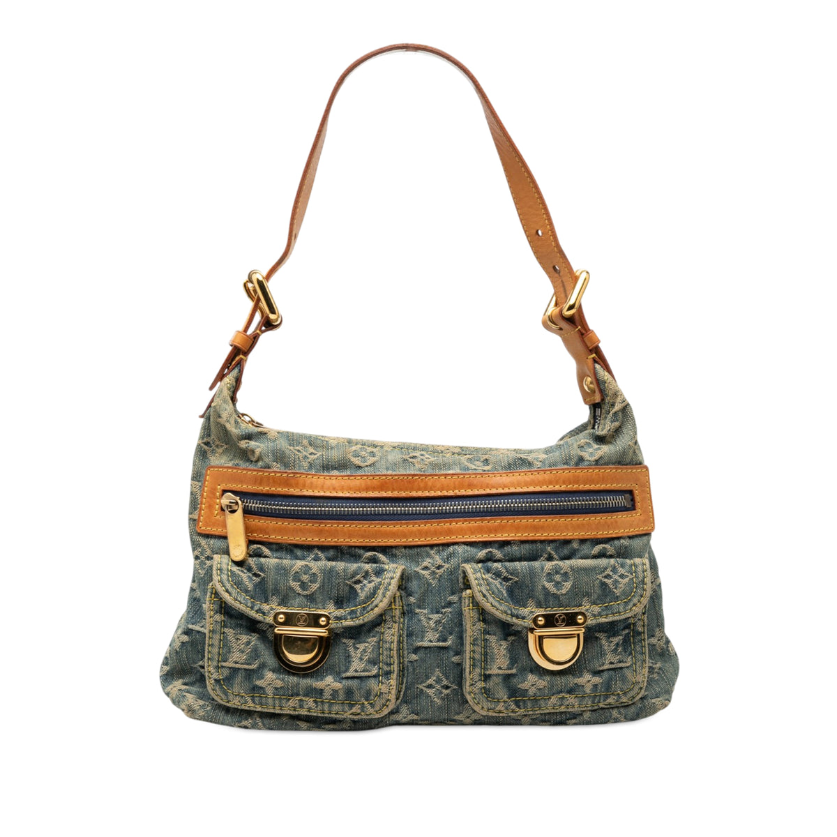Louis Vuitton Monogram Denim Baggy PM bag with adjustable strap, showcasing the signature LV monogram pattern and denim material.