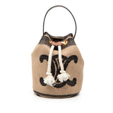 Small Triomphe Raffia Drawstring Bucket Bag Brown - Lab Luxury Resale