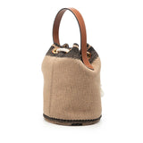 Small Triomphe Raffia Drawstring Bucket Bag Brown - Lab Luxury Resale