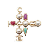 CC Gold Plated Faux Pearl I Heart Coco Brooch Gold - Lab Luxury Resale