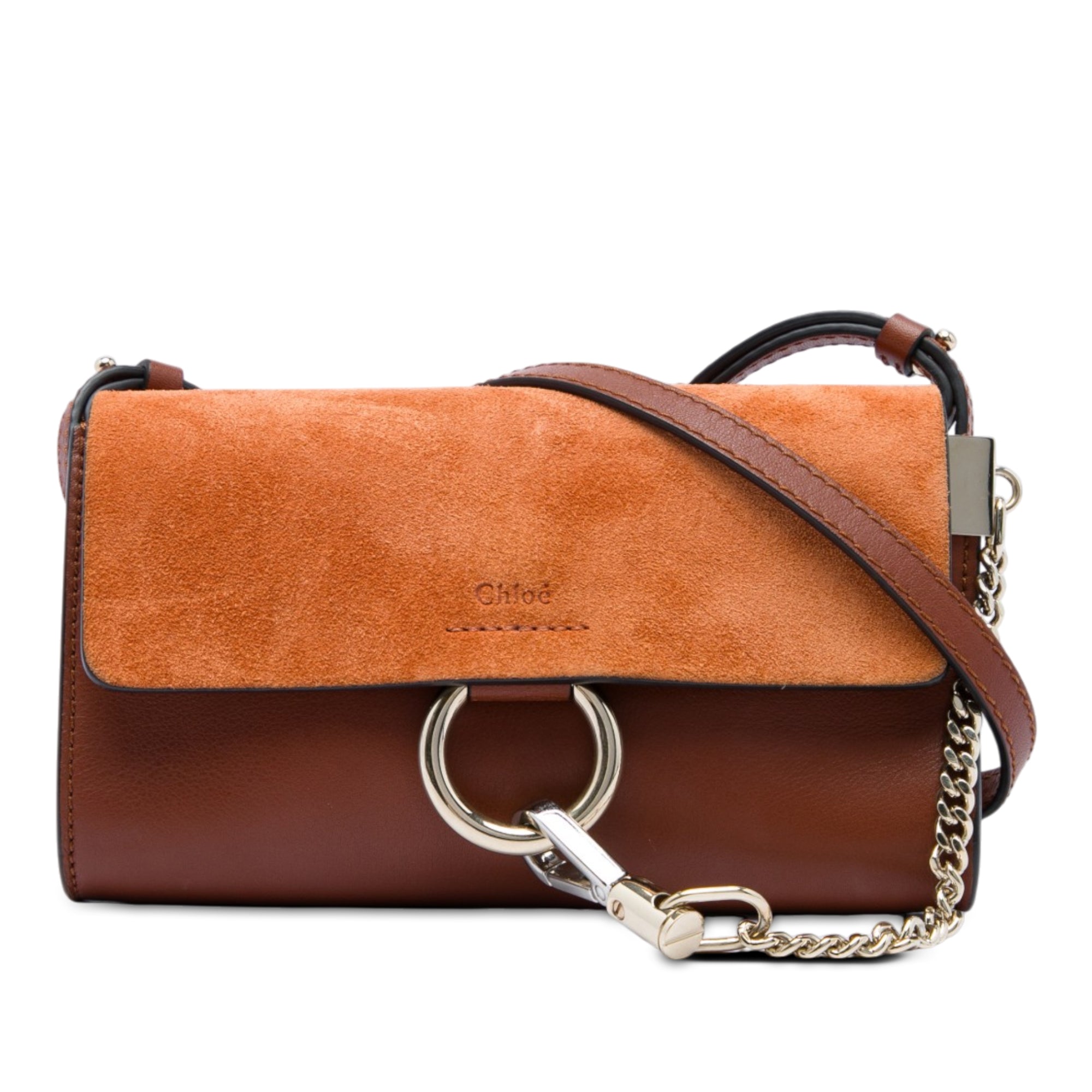 Mini Calfskin and Suede Faye Chain Crossbody Brown - Lab Luxury Resale