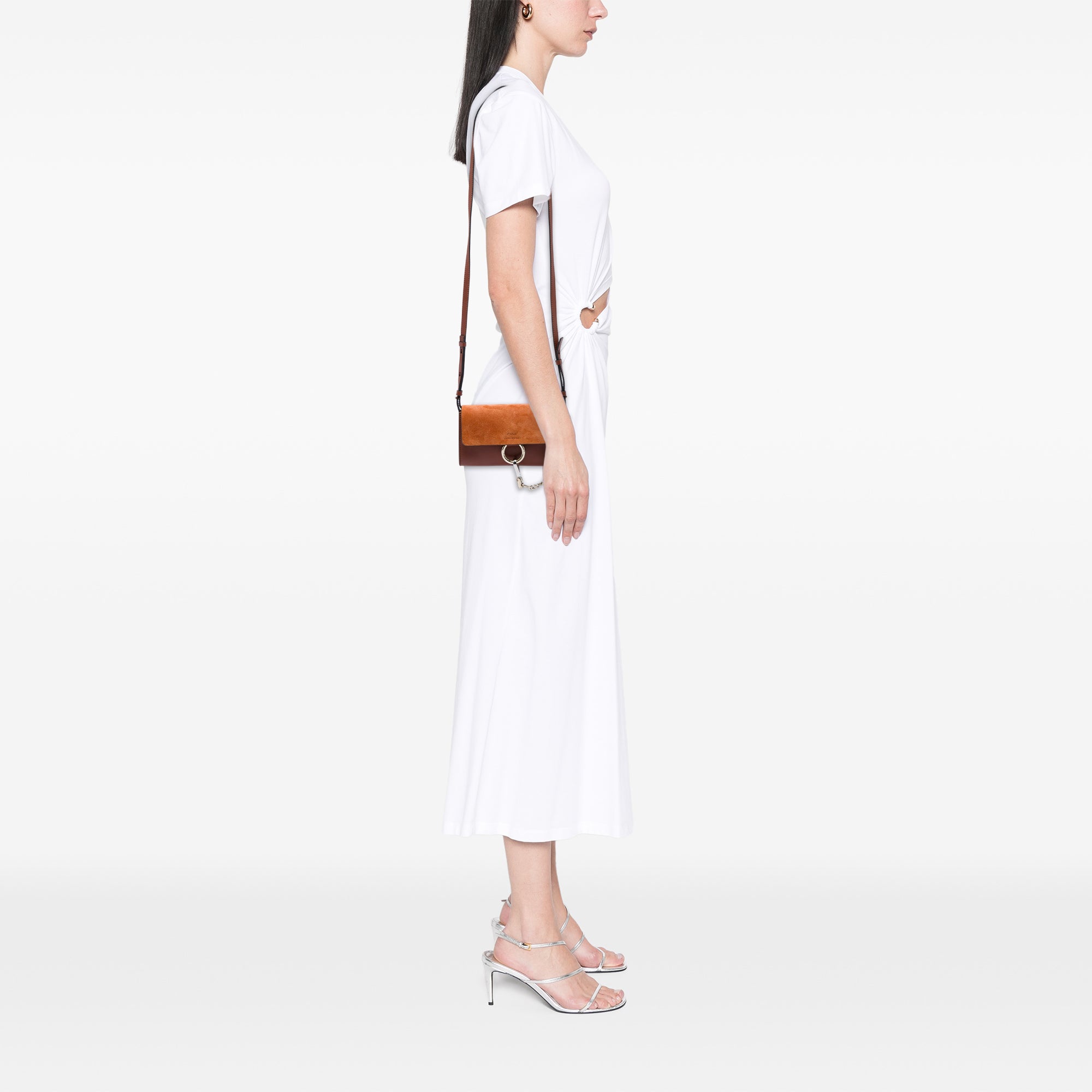 Mini Calfskin and Suede Faye Chain Crossbody Brown - Lab Luxury Resale