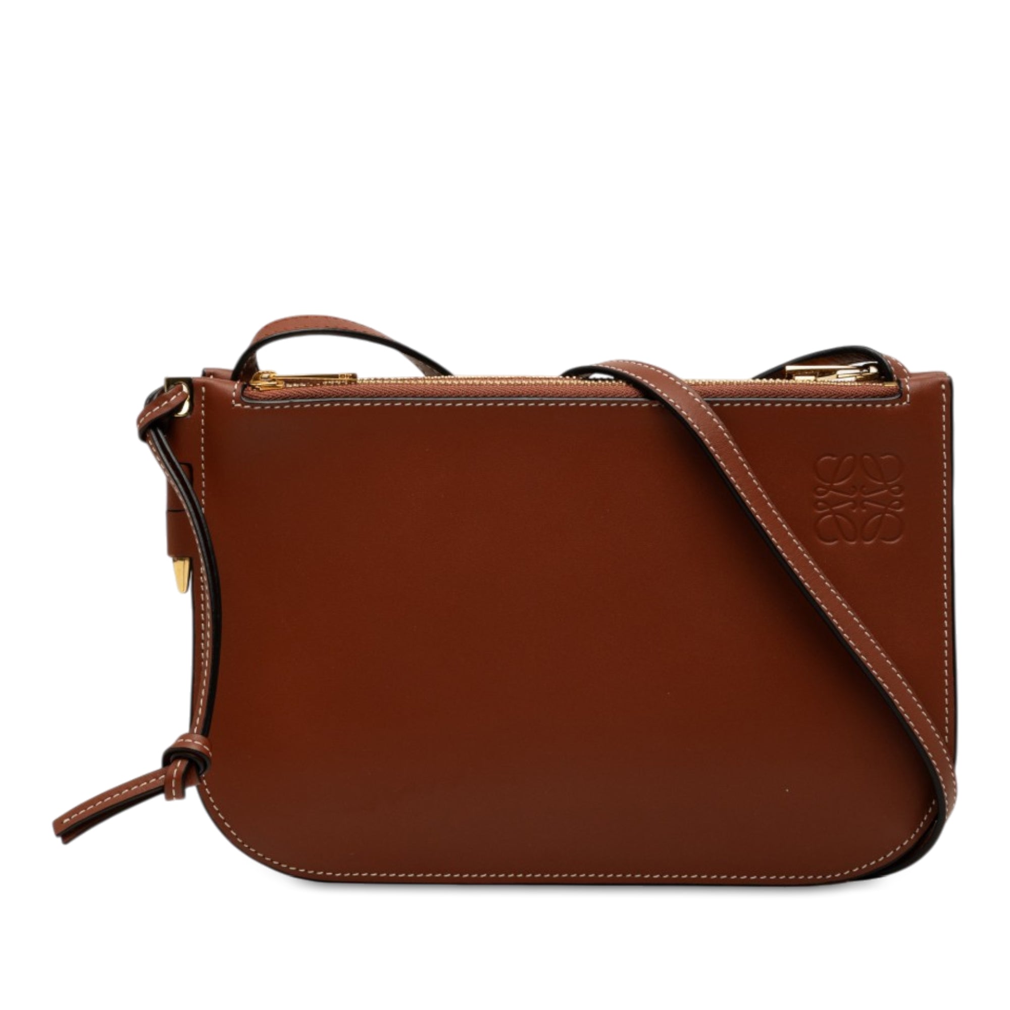 Leather Gate Double Zip Pouch Brown - Lab Luxury Resale