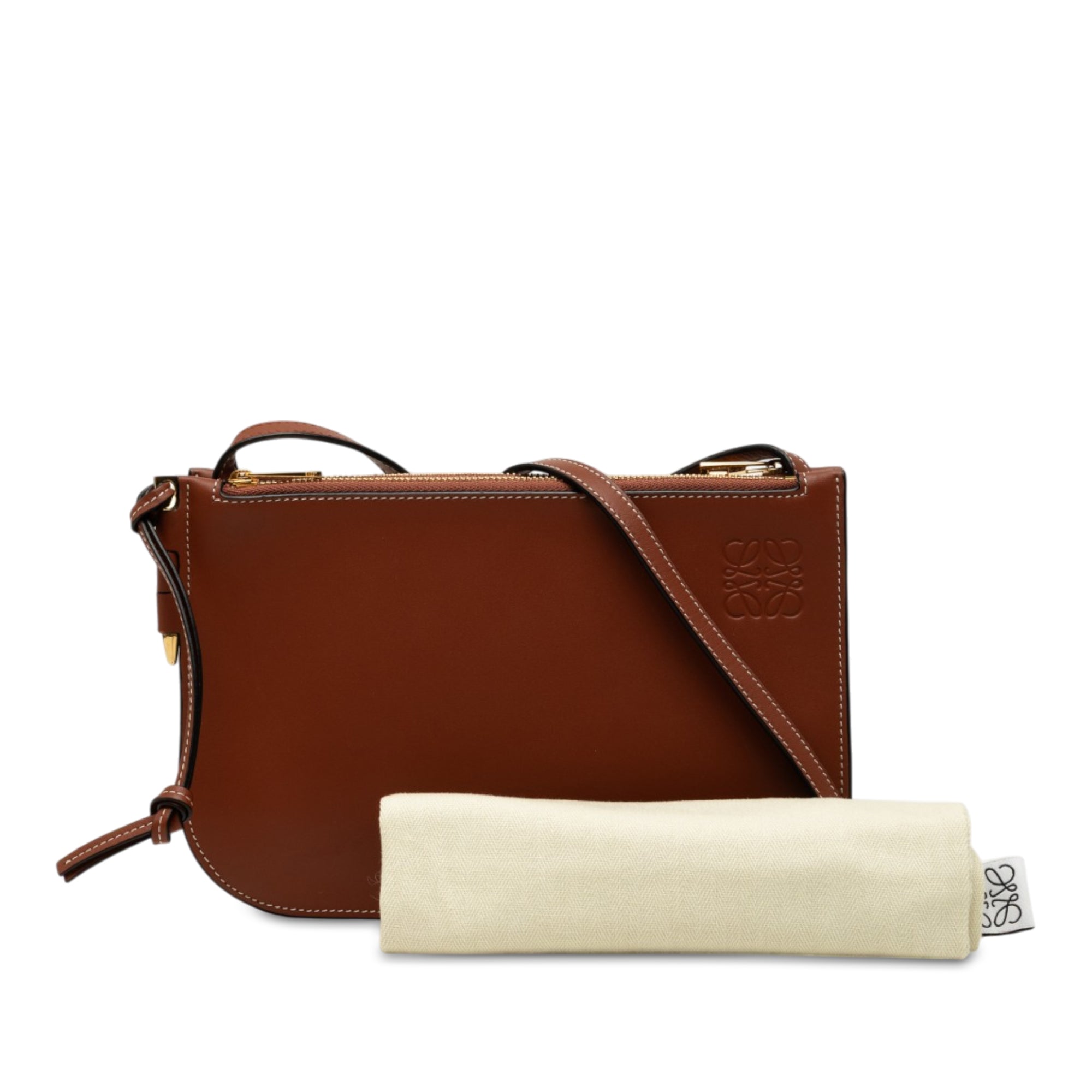 Leather Gate Double Zip Pouch Brown - Lab Luxury Resale