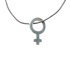 Leather and Sterling Silver Venus Symbol Pendant Necklace Black - Lab Luxury Resale