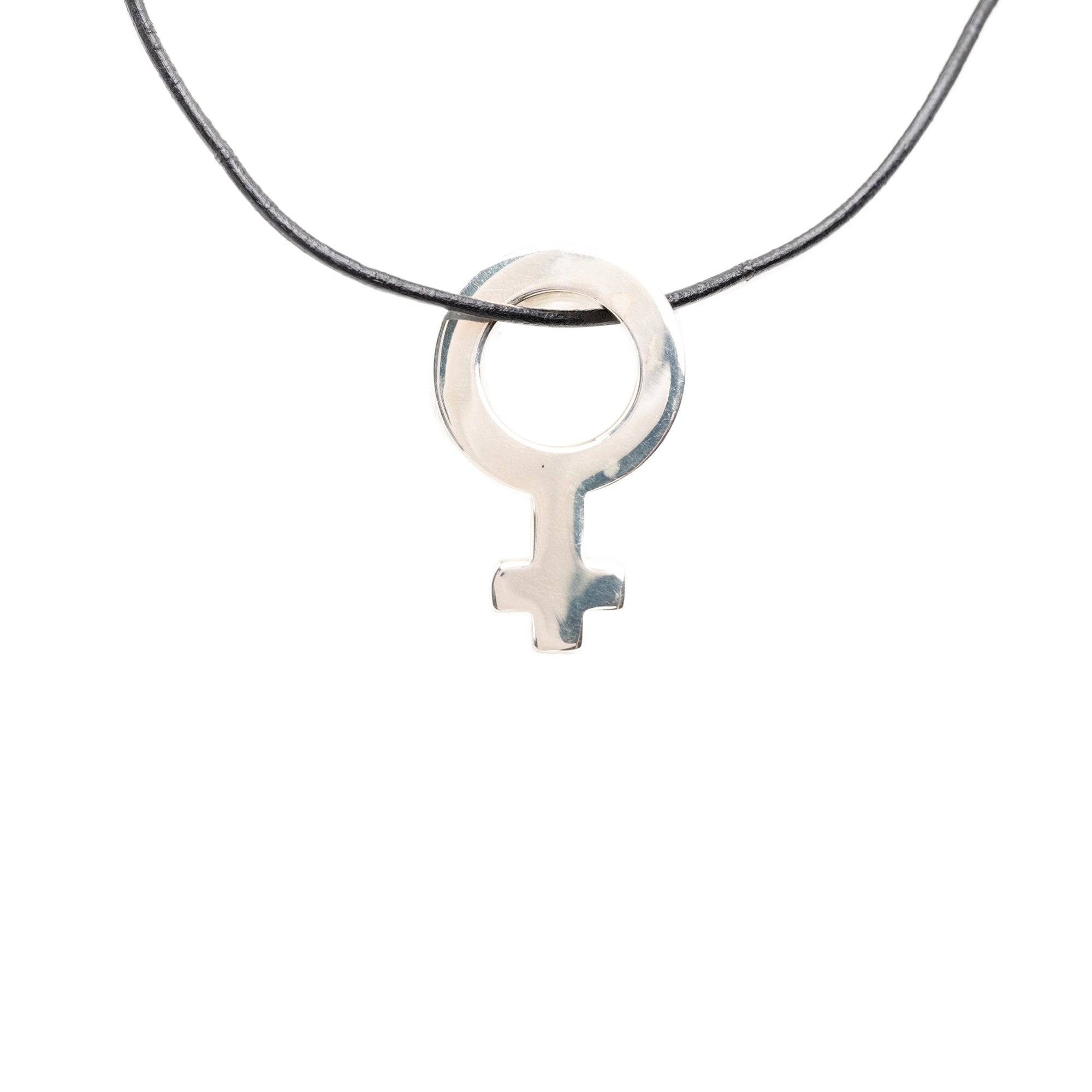 Leather and Sterling Silver Venus Symbol Pendant Necklace Black - Lab Luxury Resale