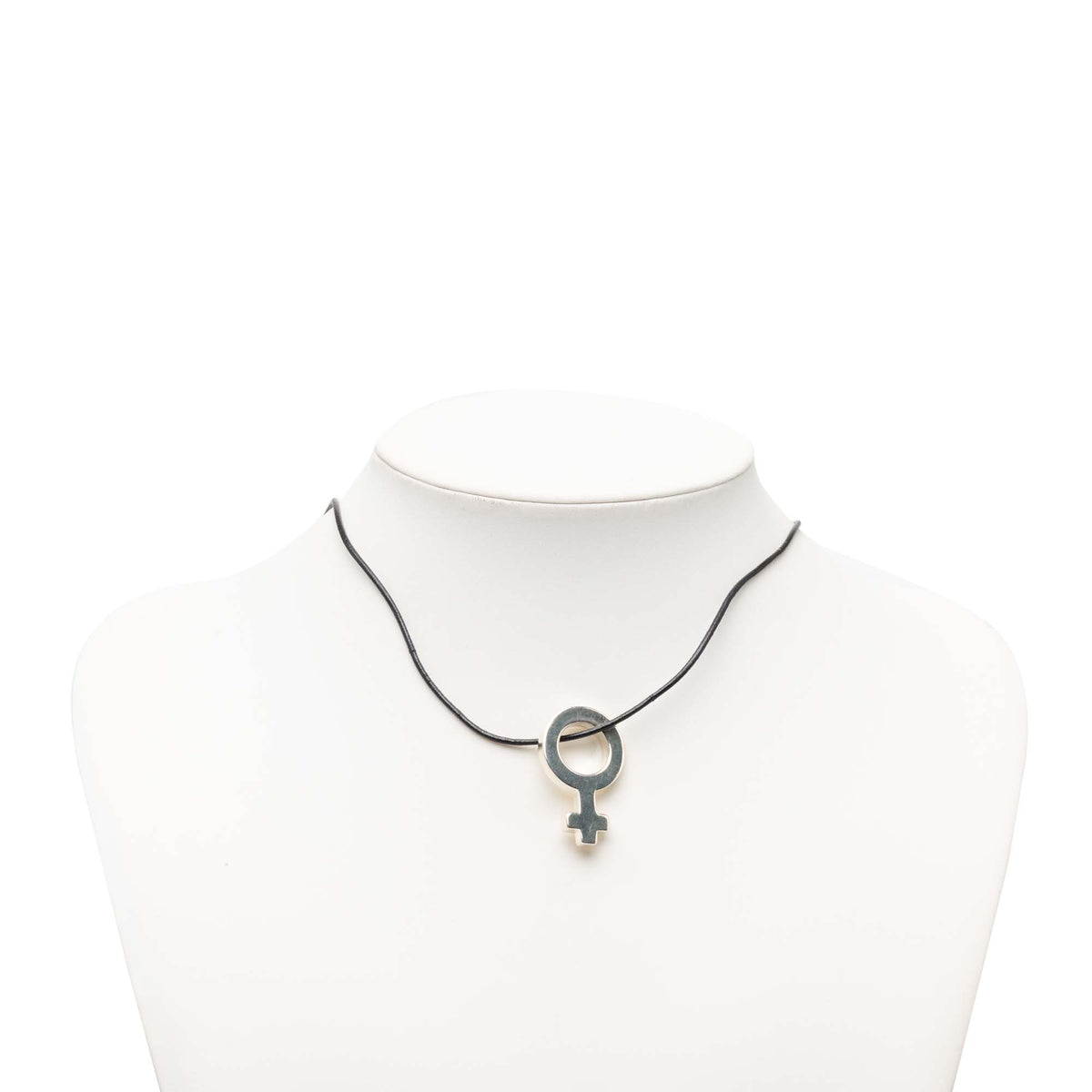 Leather and Sterling Silver Venus Symbol Pendant Necklace Black - Lab Luxury Resale