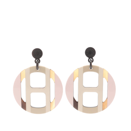 Buffalo Horn H Equipe Push Backs Earrings Brown - Lab Luxury Resale