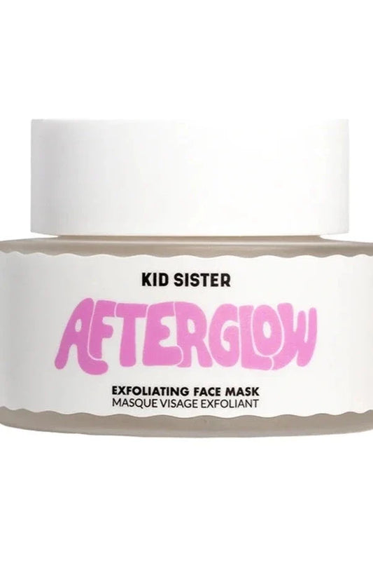 Kid Sister Afterglow Face Mask 50ml beauty product, unopened, with sleek packaging and vibrant label featuring the Kid Sister brand.