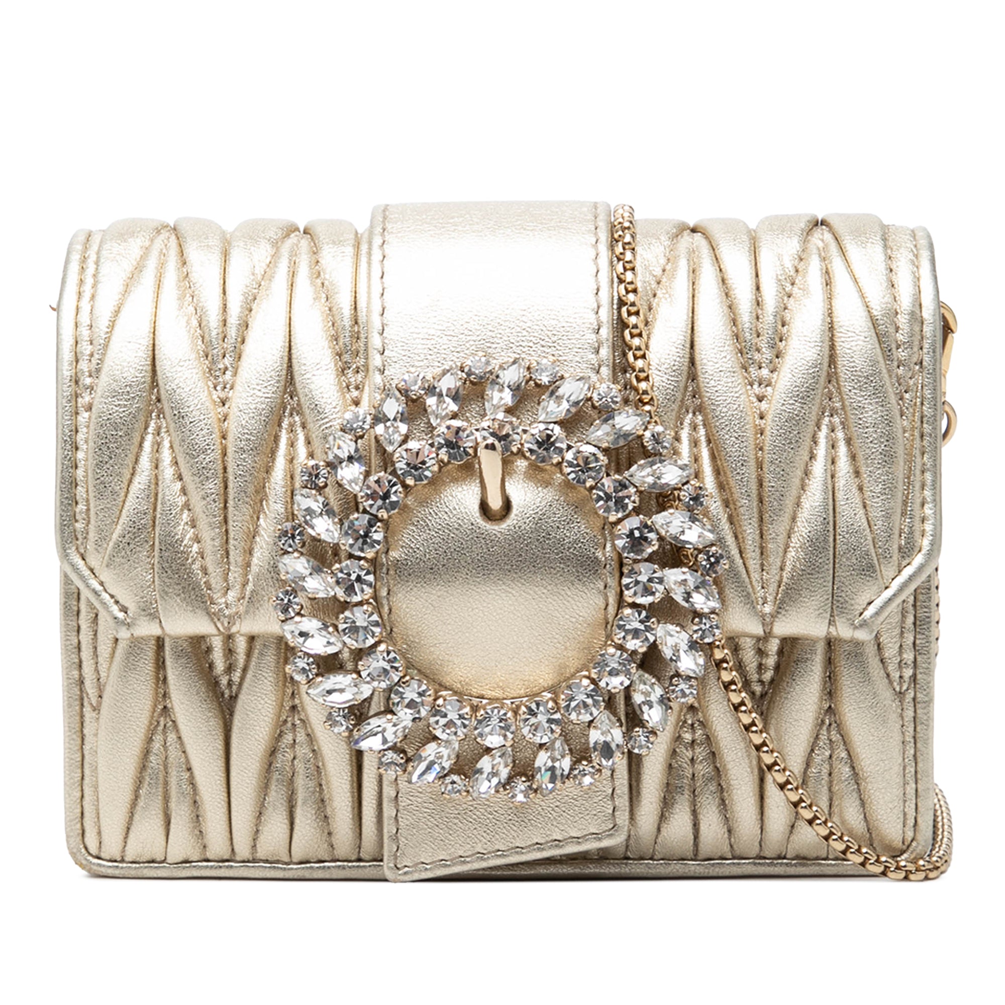 Mini Matelasse Metallic Nappa Crystal Embellished Crossbody Gold - Lab Luxury Resale
