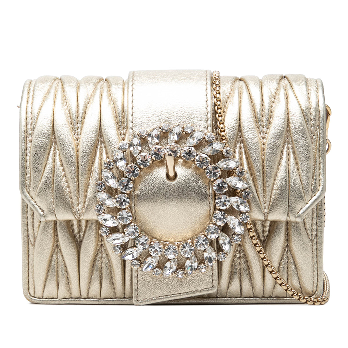 Mini Matelasse Metallic Nappa Crystal Embellished Crossbody Gold - Lab Luxury Resale
