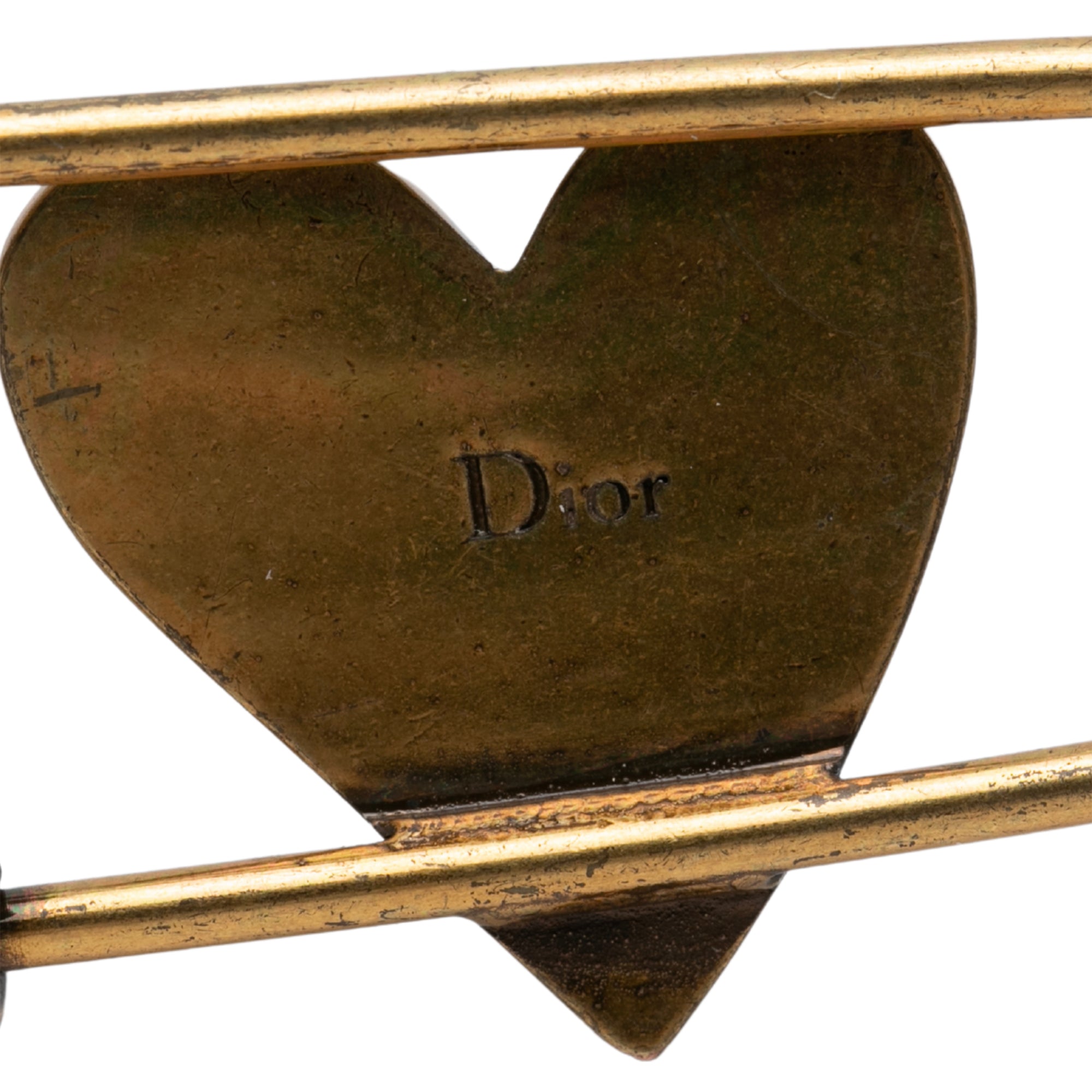 Gold Plated Enamel Heart Safety Pin Brooch Gold - Lab Luxury Resale
