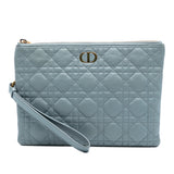 Medium Calfskin Cannage Caro Daily Pouch Blue - Lab Luxury Resale