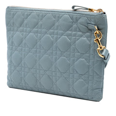 Dior medium calfskin Cannage Caro daily pouch in blue with signature quilting and gold-tone hardware, designed for everyday use.