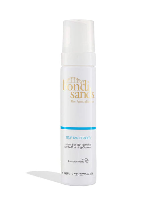 Bondi Sands Self Tan Eraser in 200mL bottle, beauty product for removing self-tan, with clear packaging and branding.