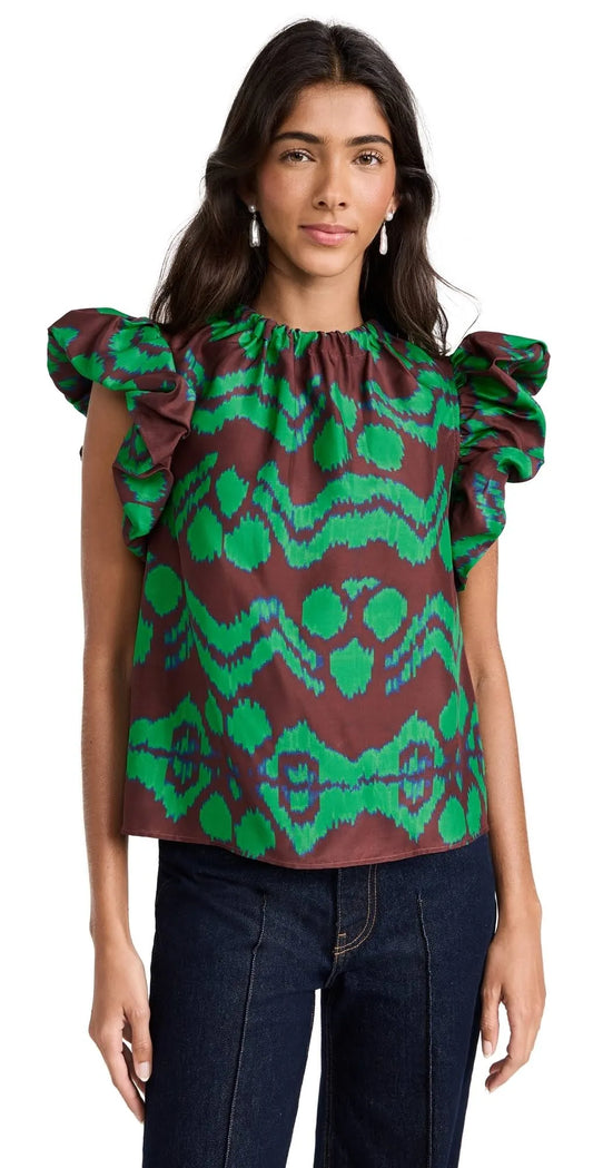 Ulla Johnson Iren silk blouse in a soft, flowing fabric with a relaxed fit and elegant design, featuring subtle detailing.