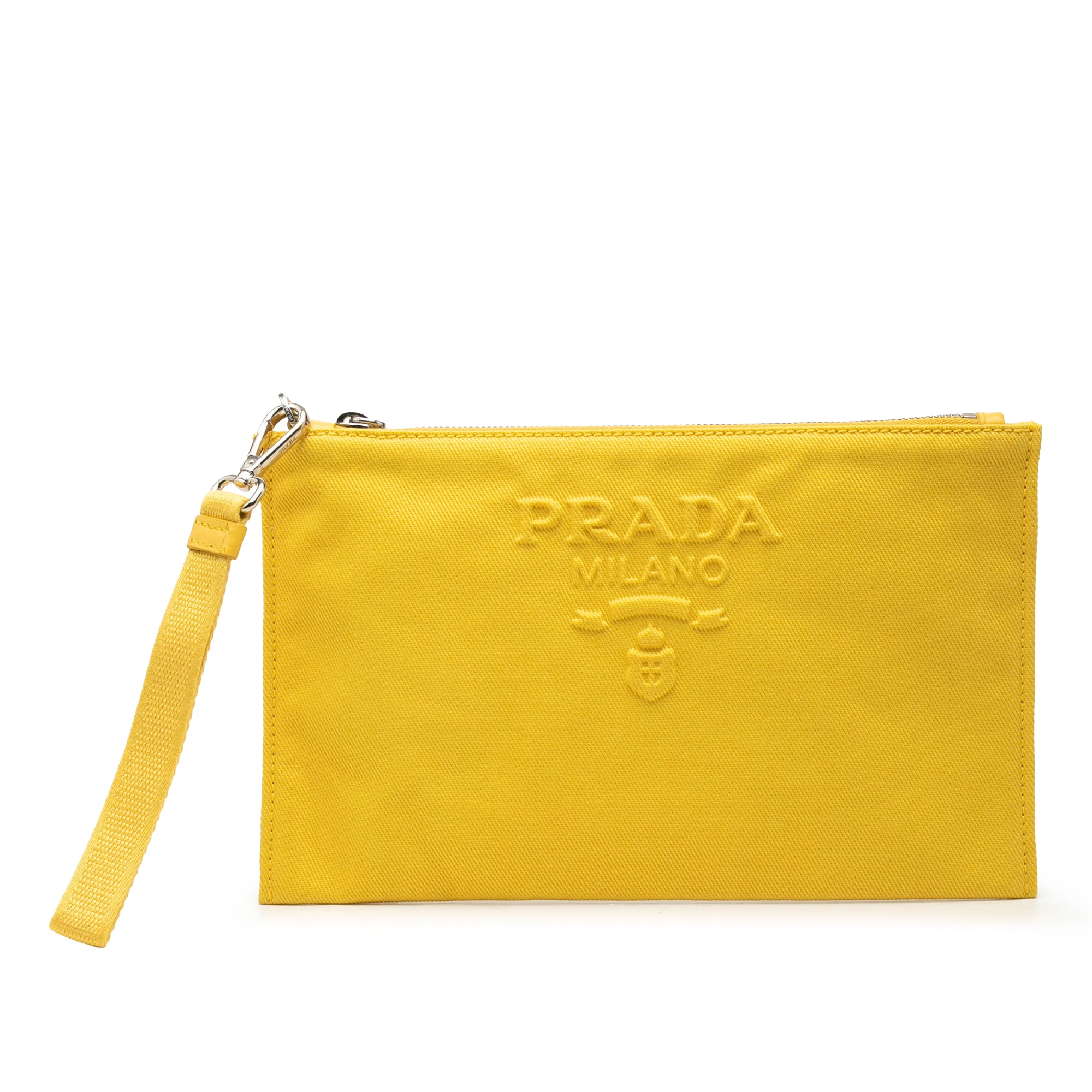 Embossed Logo Canvas Wristlet Clutch Yellow - Lab Luxury Resale