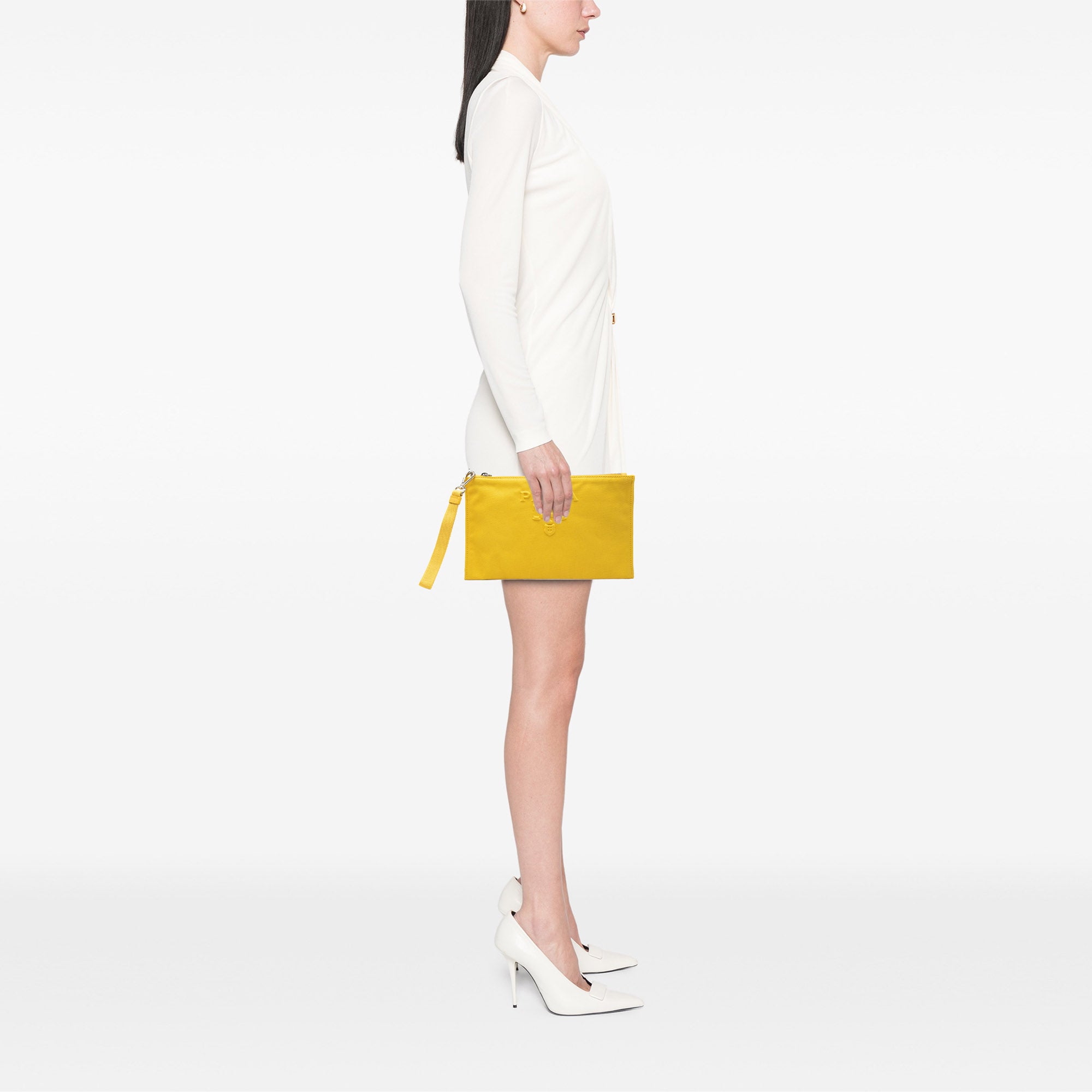 Embossed Logo Canvas Wristlet Clutch Yellow - Lab Luxury Resale