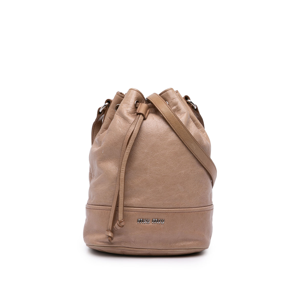 Crinkled Calfskin Bucket Bag Beige - Lab Luxury Resale
