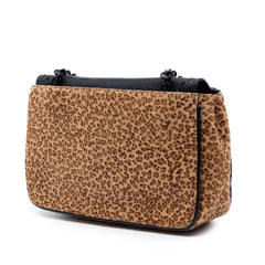 Bottega Veneta pony hair leopard print shoulder bag with sleek design and top handle, featuring luxurious animal print leather.