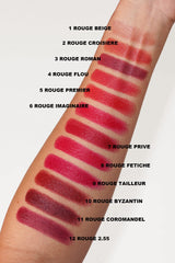 Swatches of Chanel 31 Le Rouge satin lipstick refills in various shades, showcasing their vibrant colors and smooth texture.