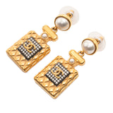 Gold Plated Faux Pearl and Strass CC Perfume Bottle Drop Earrings Gold - Lab Luxury Resale