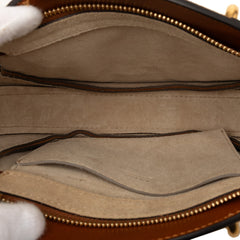 Chloé small suede and raffia Pixie satchel bag with top handle and woven detailing, stylish and compact for everyday use.
