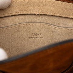 Chloé Small Suede and Raffia Pixie Satchel bag with woven raffia accents and suede details, stylish and compact for everyday use.