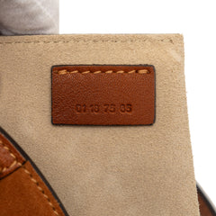 Chloé small suede and raffia Pixie satchel bag with top handle and braided detailing, in natural beige and brown tones.