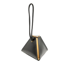 Black Bottega Veneta calfskin pyramid handbag featuring a sleek design and signature craftsmanship.