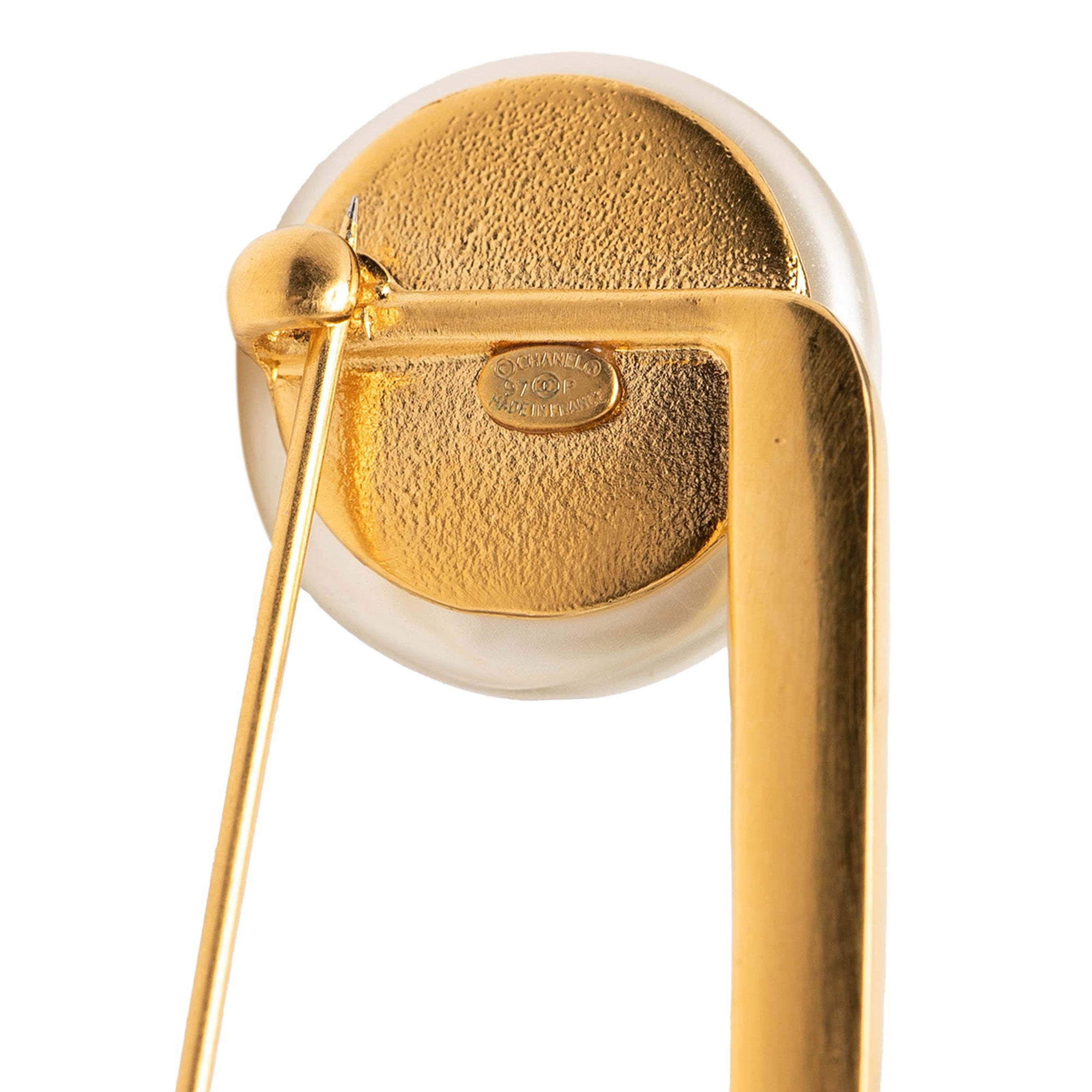CC Gold Plated Faux Pearl Safety Pin Brooch Gold - Lab Luxury Resale