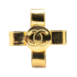 Gold Plated CC Ribbon Cross Brooch Gold - Lab Luxury Resale