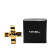 Gold Plated CC Ribbon Cross Brooch Gold - Lab Luxury Resale