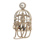 CC Gold Plated Faux Pearl and Rhinestones Logo Birdcage Brooch Gold - Lab Luxury Resale