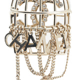CC Gold Plated Faux Pearl and Rhinestones Logo Birdcage Brooch Gold - Lab Luxury Resale