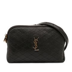 Black Saint Laurent Mini Quilted Lambskin Gaby Zippered Pouch with gold-tone zipper and compact design, perfect for essentials.