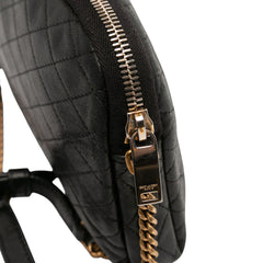 Black Saint Laurent mini quilted lambskin Gaby zippered pouch, compact bag with gold hardware and quilted design.