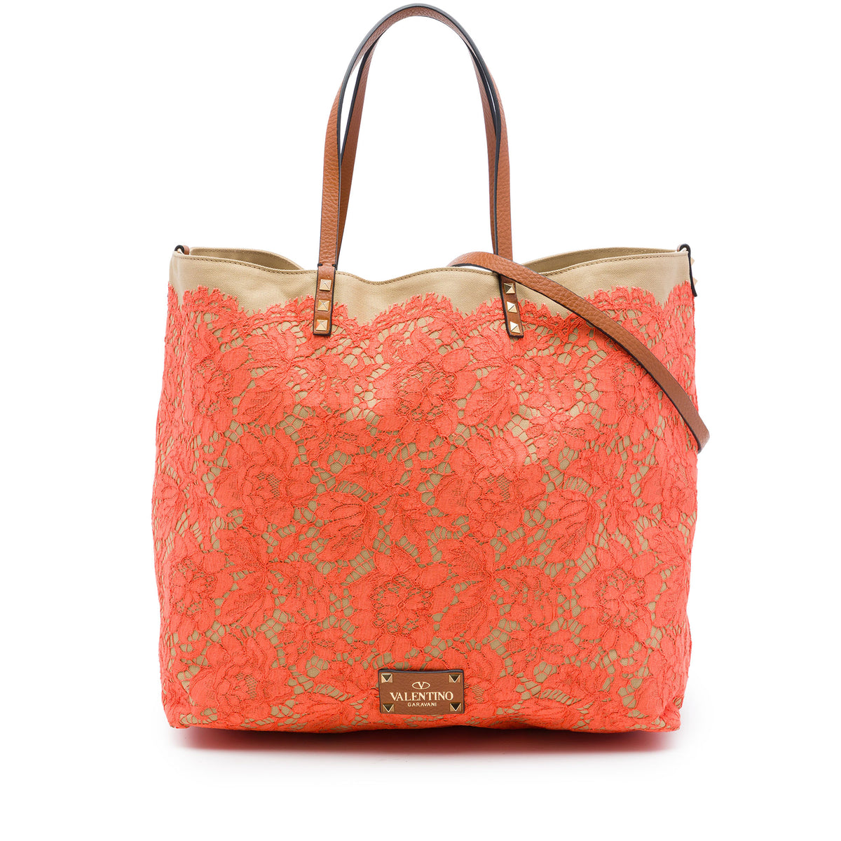 Canvas Rockstud Glam Lace Reversible Tote Orange - Lab Luxury Resale