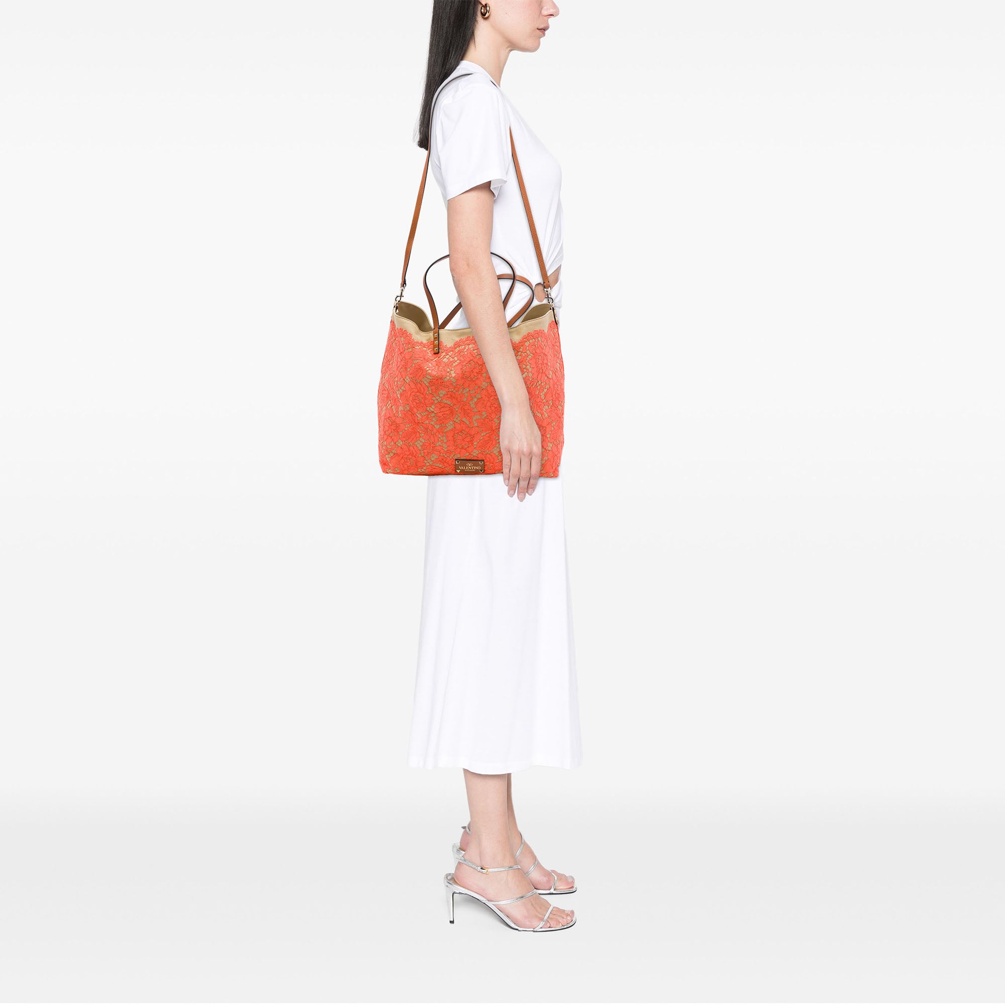 Canvas Rockstud Glam Lace Reversible Tote Orange - Lab Luxury Resale