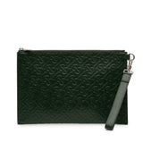 Embossed Leather TB Monogram Clutch Green - Lab Luxury Resale