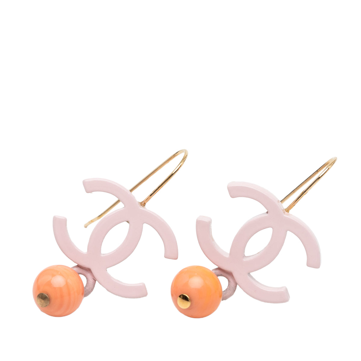 CC Gold Plated Resin Bead Drop Fish Hook Earrings Orange - Lab Luxury Resale