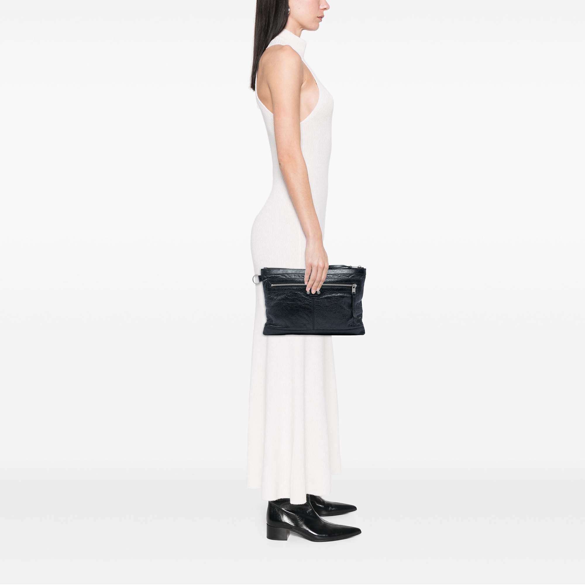 Lambskin Motocross Classic Clip Clutch M Black - Lab Luxury Resale